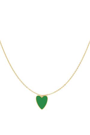 Adulto - Collar corazón de colores Verde & Oro Acero inoxidable h5 