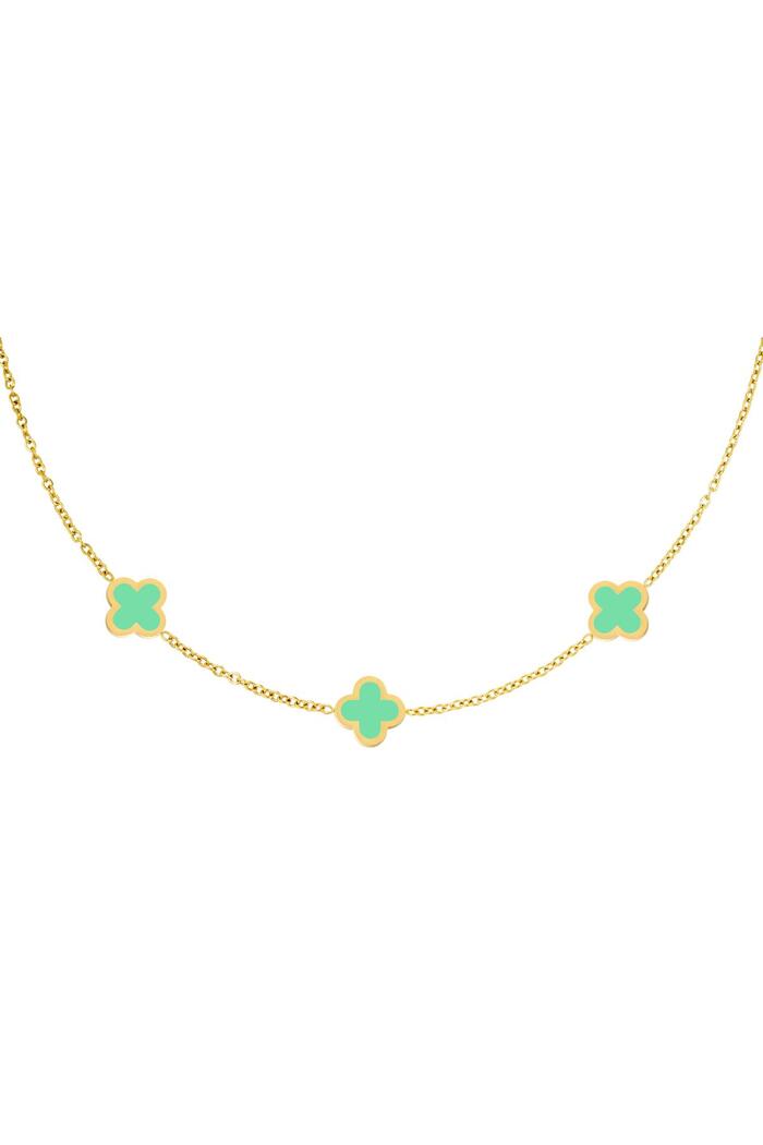 Necklace three colorful clovers Green & Gold Stainless Steel 