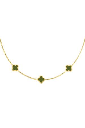 Necklace three colorful clovers - olive green Stainless Steel h5 