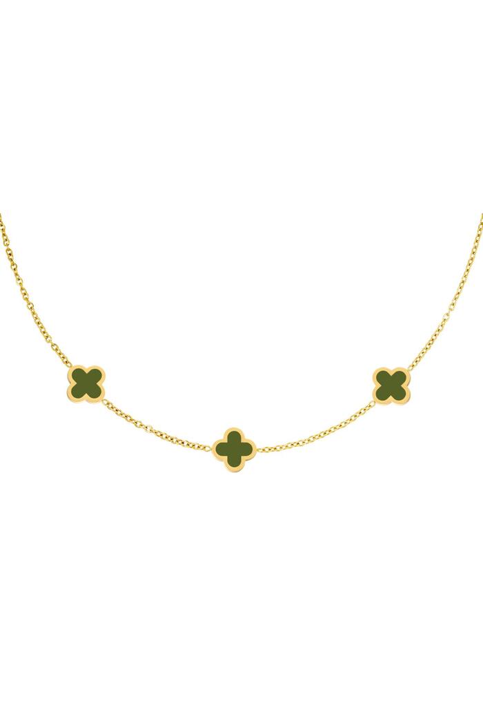 Necklace three colorful clovers - olive green Stainless Steel 