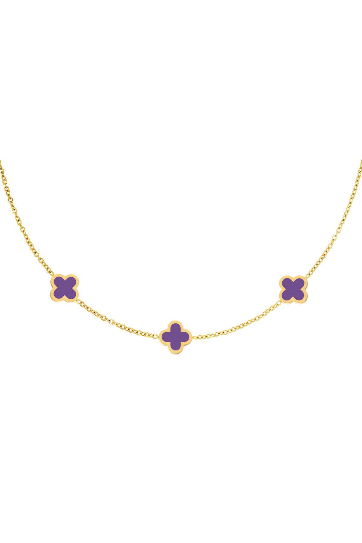Necklace three colorful clovers - purple Stainless Steel