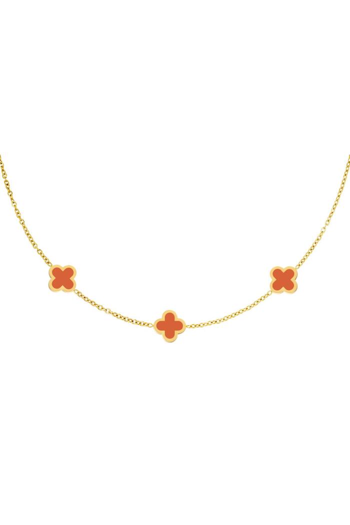 Necklace three colorful clovers - orange Orange & Gold Stainless Steel 