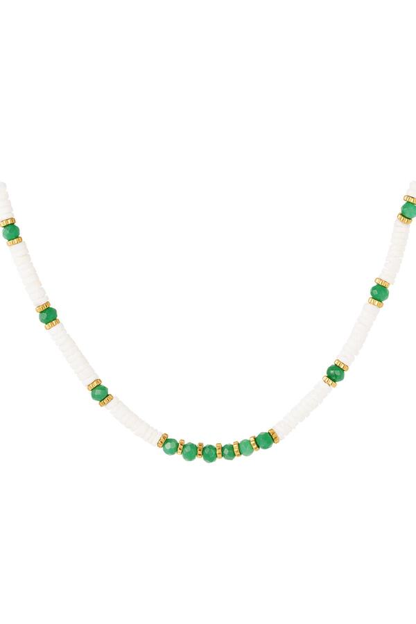 Halskette mit weißen und bunten Perlen - Kollektion Beach Grün Stone