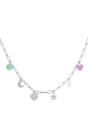 Linked Necklace with six Charms Silver Stainless Steel h5 