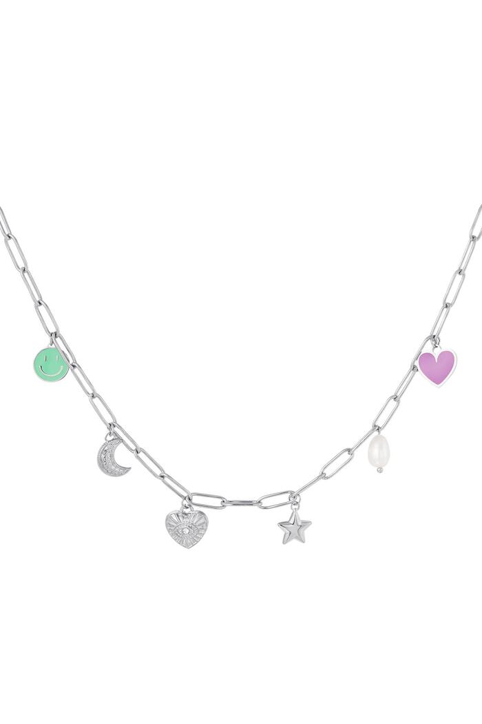 Linked Necklace with six Charms Silver Stainless Steel 