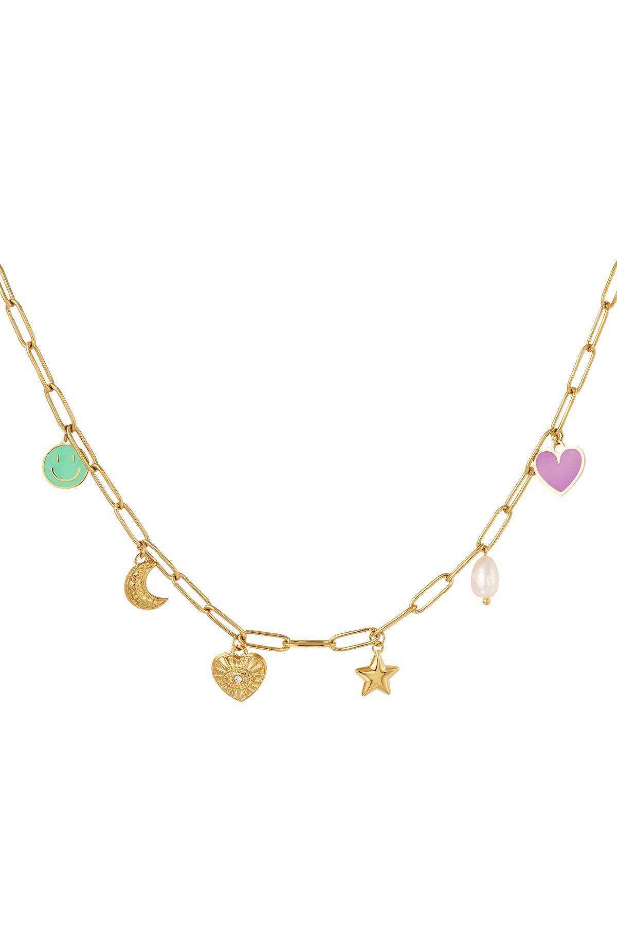 Linked Necklace with six Charms Gold Stainless Steel