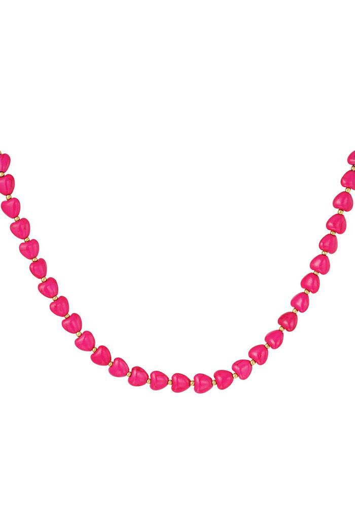 Necklace hearts in a row Fuchsia Stainless Steel 