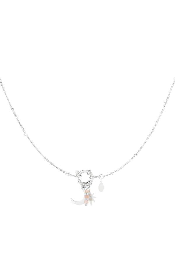Necklace with pendant natural stone - Natural stone collection Pink & Silver Stainless Steel