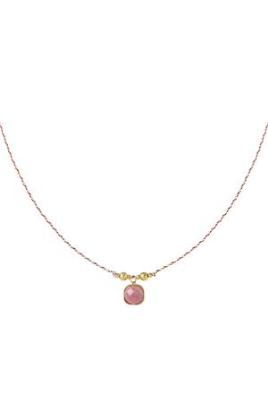 Necklace with large stone charm Pink & Gold h5 
