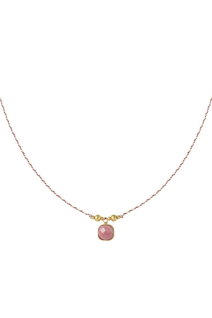 Necklace with large stone charm Pink & Gold 