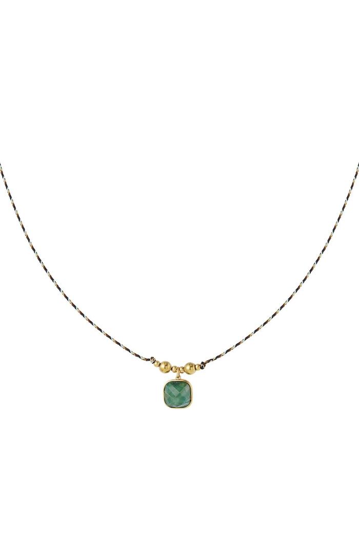 Halskette mit großem Steinanhänger Grün & Gold Stone 