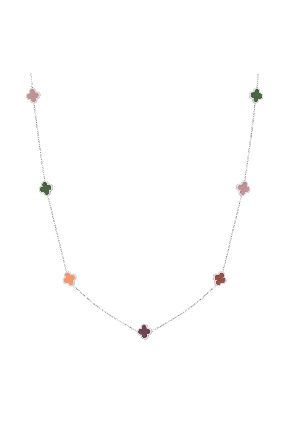 Long necklace with colored clovers Silver Stainless Steel h5 