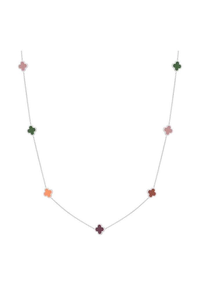 Lange Halskette mit farbigen Kleeblättern Silber Edelstahl 