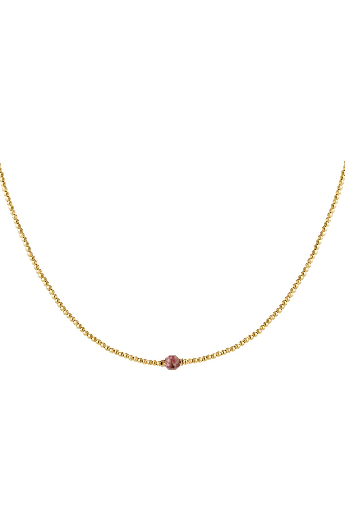 Necklace with colorful stone Pink &amp; Gold Stainless Steel