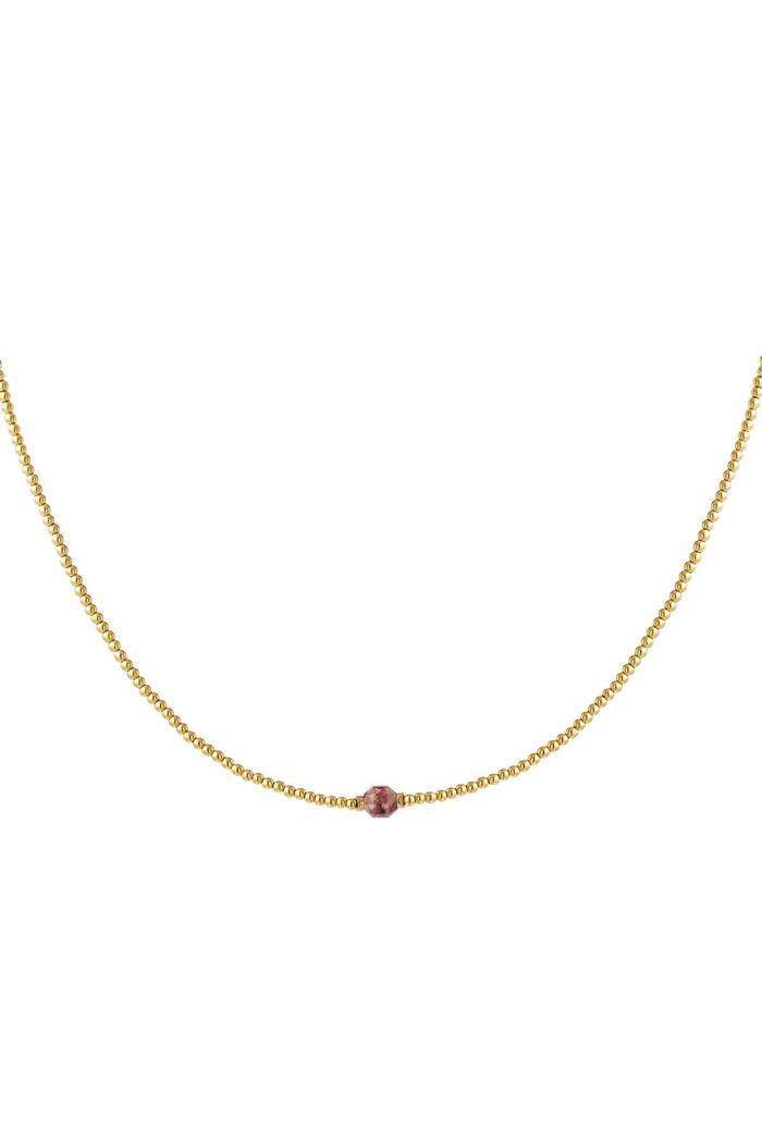 Necklace with colorful stone Pink & Gold Stainless Steel 