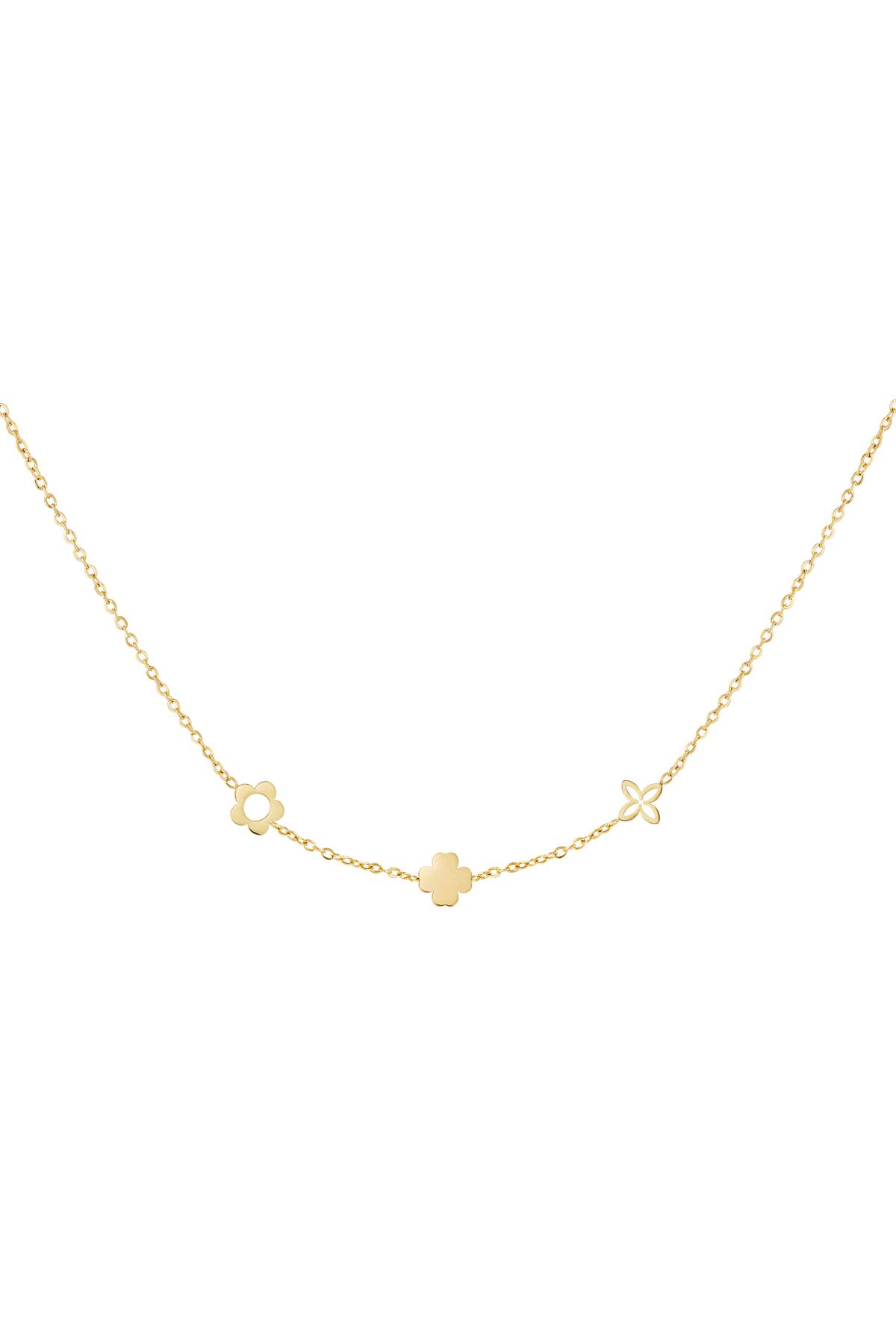 Necklace with three different flowers Gold Stainless Steel