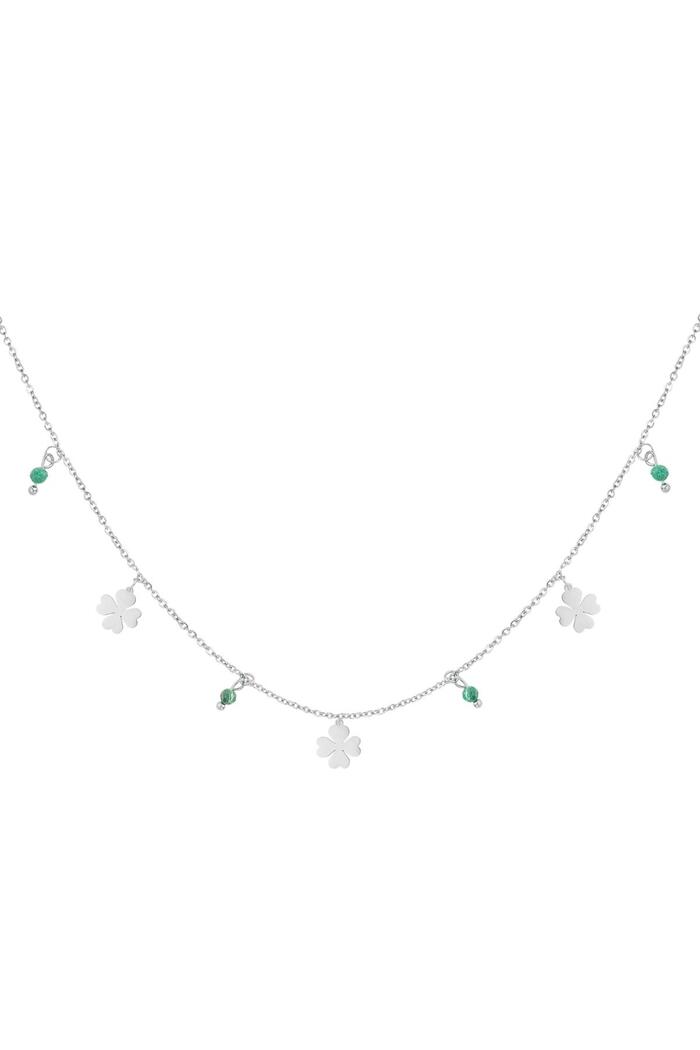 Necklace four-leaf clovers & stones Silver Stainless Steel 