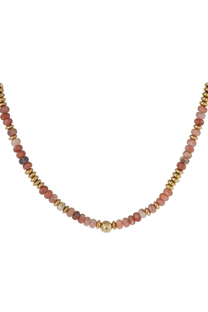 Çok renkli taş boncuklu kolye - Natural stone collection Pink & Gold 