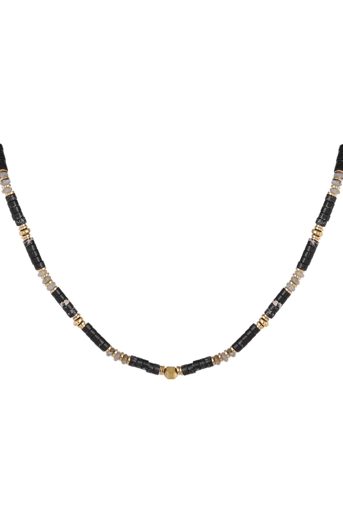 Halskette mit kleinen farbigen Steinen Schwarz &amp; Gold Stone
