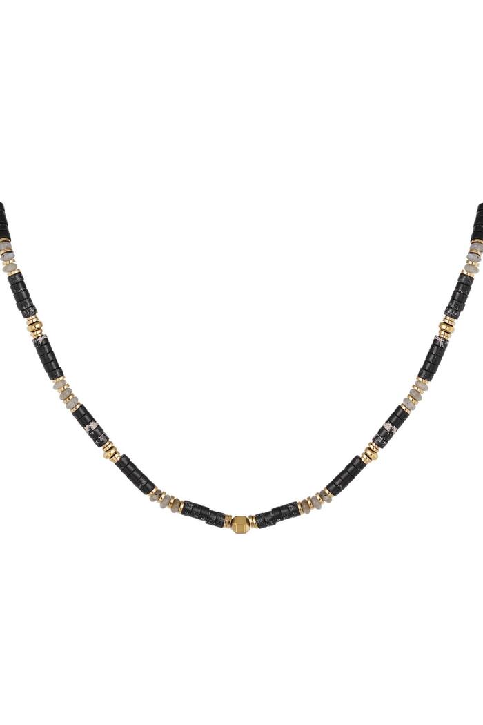 Halskette mit kleinen farbigen Steinen Schwarz & Gold Stone 