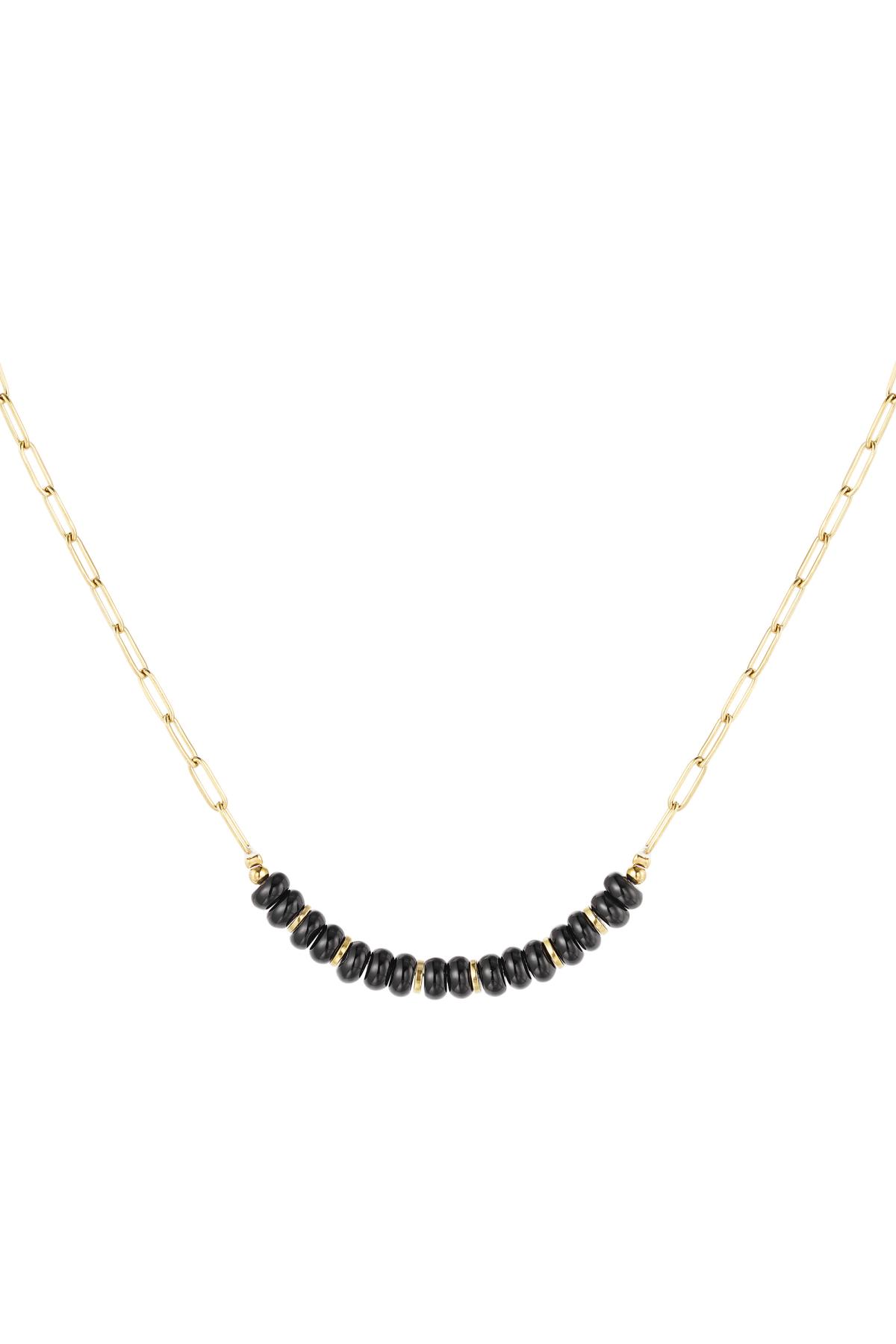 Link necklace with stone beads Black & Gold Color Stainless Steel 2