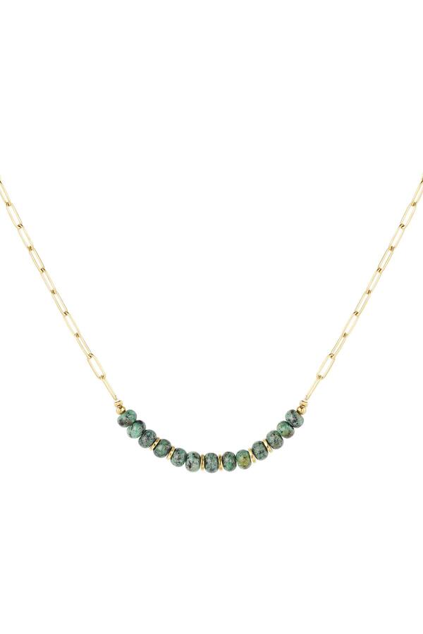 Link necklace with stone beads Green & Gold Stainless Steel