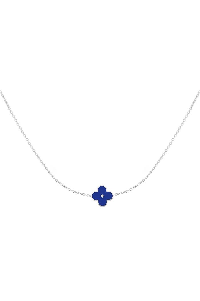 Necklace enamel flower Blue & Silver Stainless Steel 