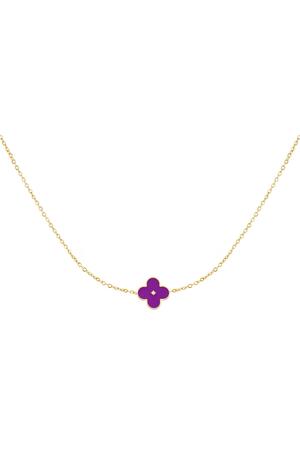 Necklace enamel flower Purple Stainless Steel h5 