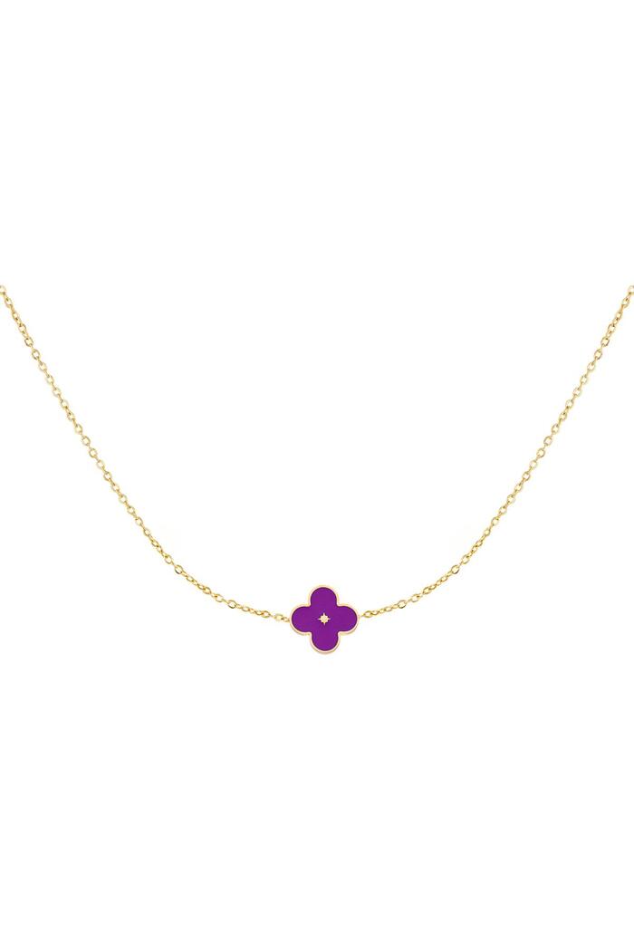 Necklace enamel flower Purple Stainless Steel 