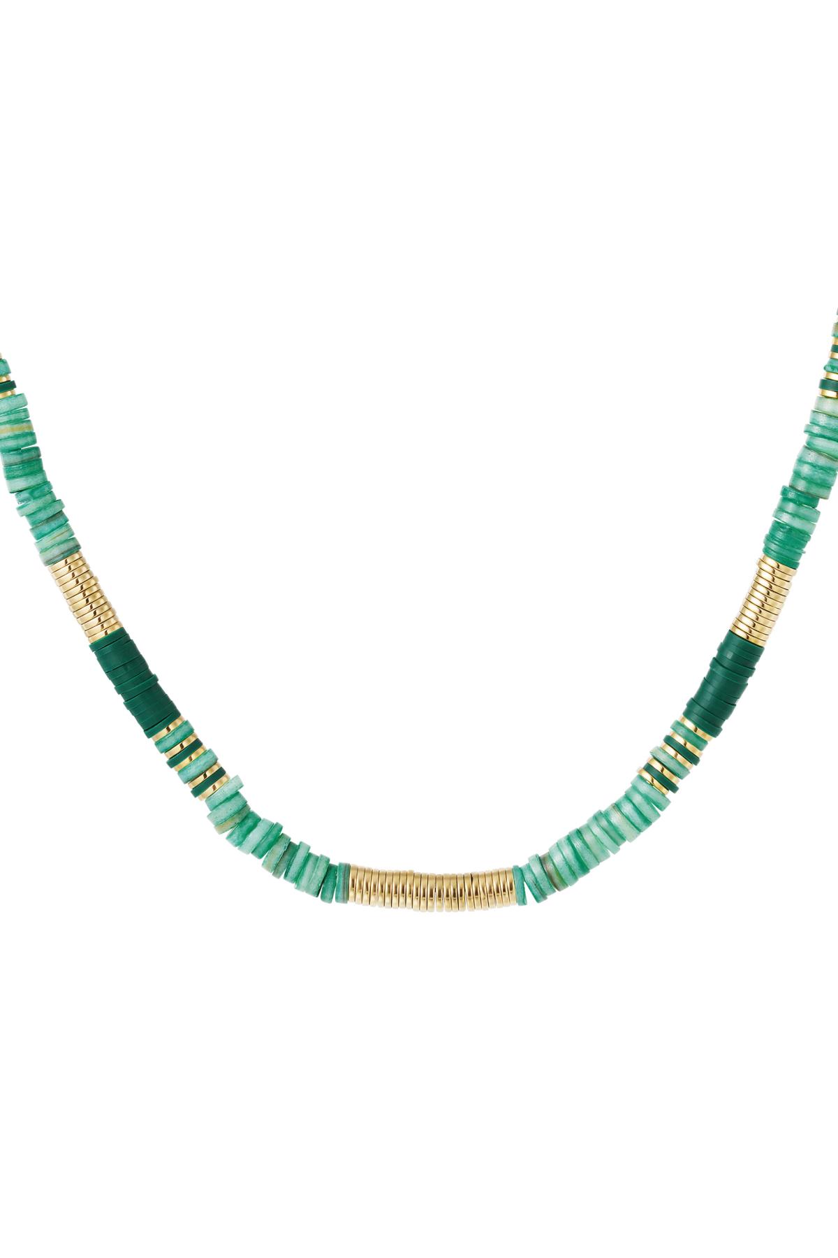 Necklace different beads Green & Gold polymer clay h5 