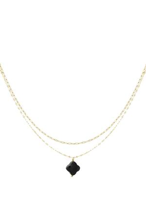Double necklace with clover pendant - Natural stones collection Black & Gold Stainless Steel h5 