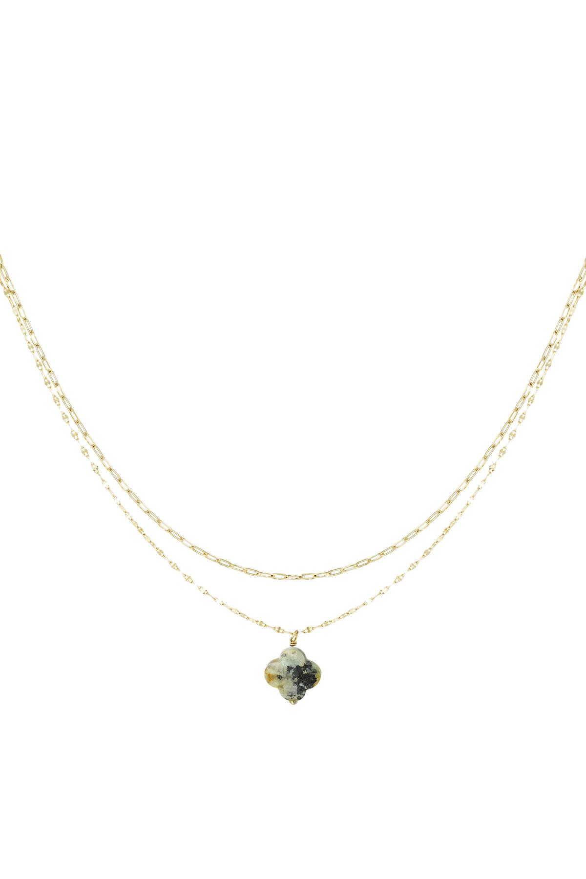 Double necklace with clover pendant - Natural stones collection Green Stainless Steel