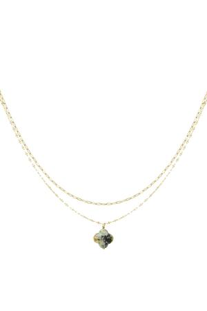 Double necklace with clover pendant - Natural stones collection Green Stainless Steel h5 