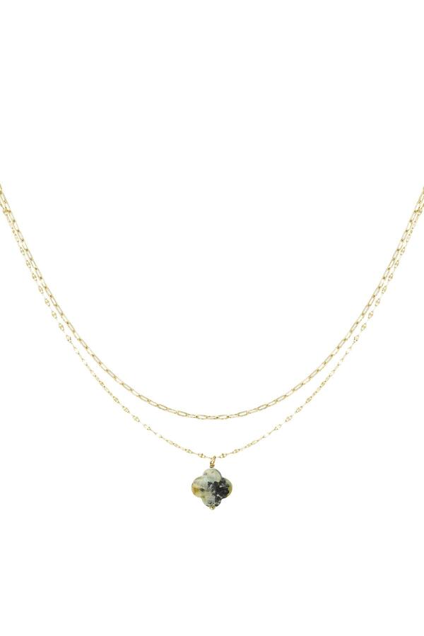 Double necklace with clover pendant - Natural stones collection