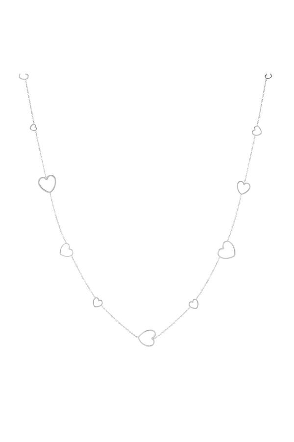Long chain hearts Silver Stainless Steel