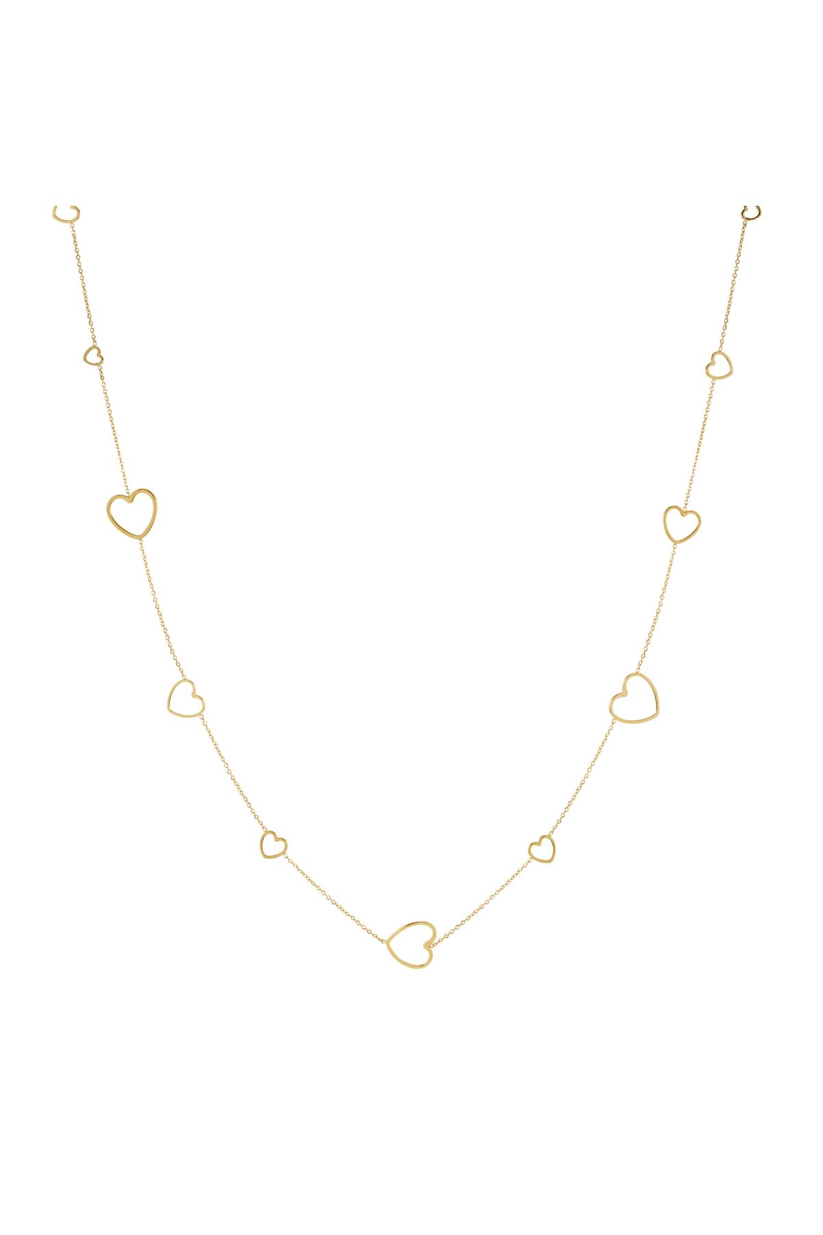 Long chain hearts Gold Stainless Steel