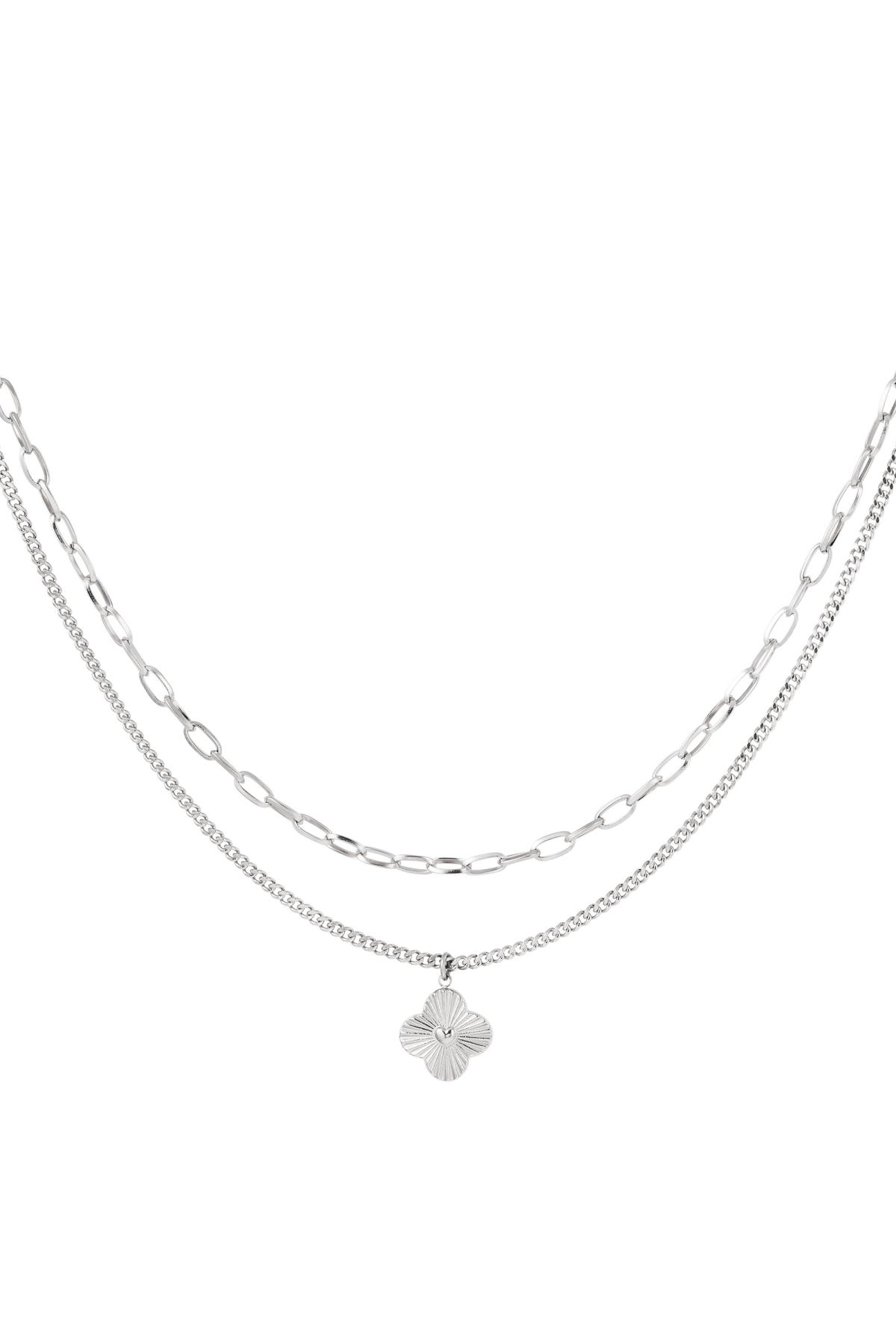 Two layer necklace with flower Silver Color Stainless Steel 2