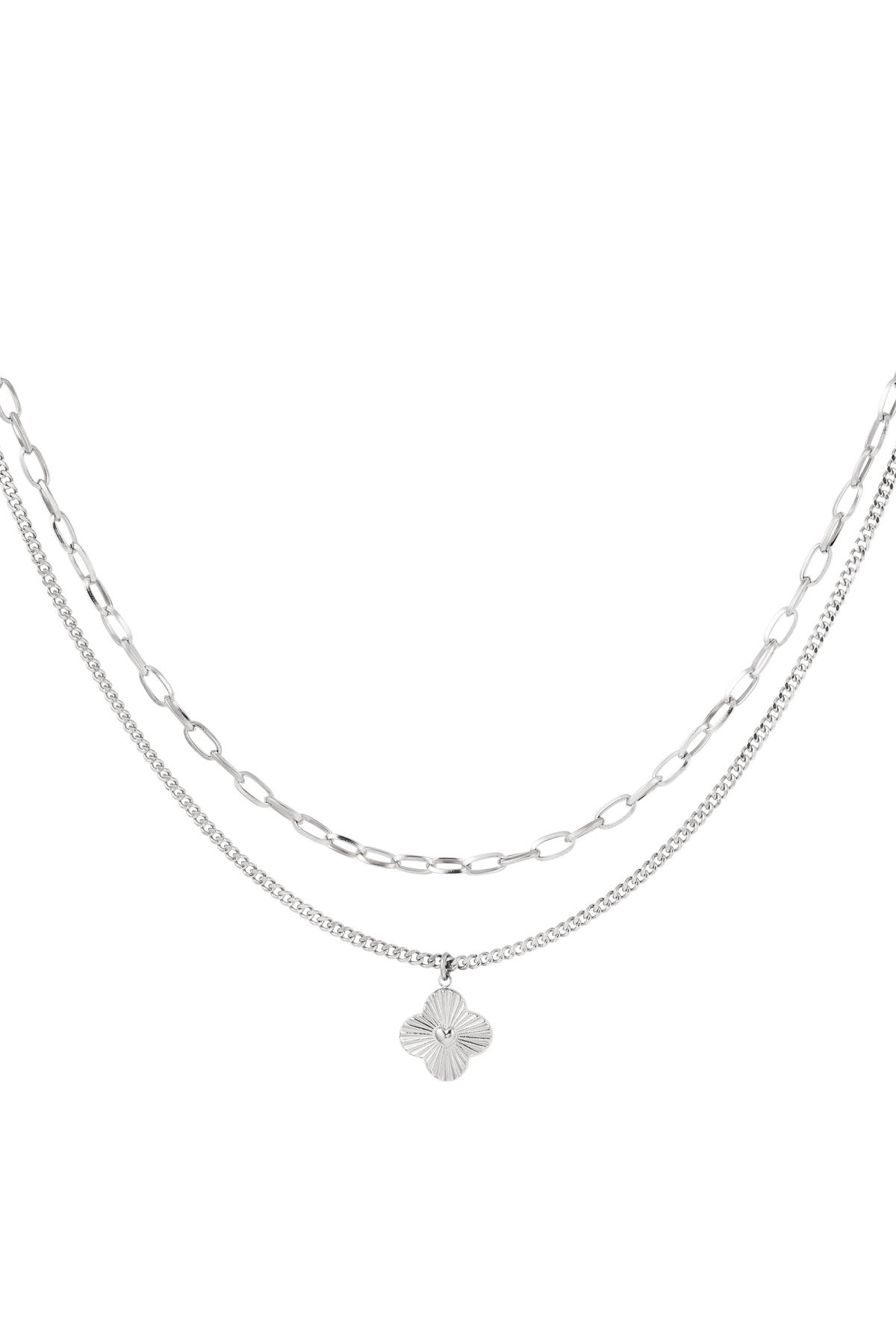 Two layer necklace with flower Silver Stainless Steel