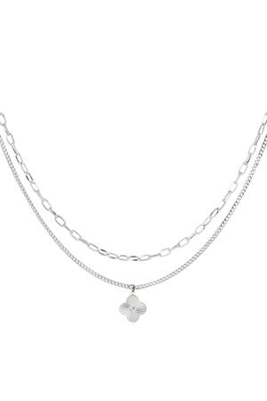 Zweilagige Halskette mit Blume Silber Edelstahl h5 