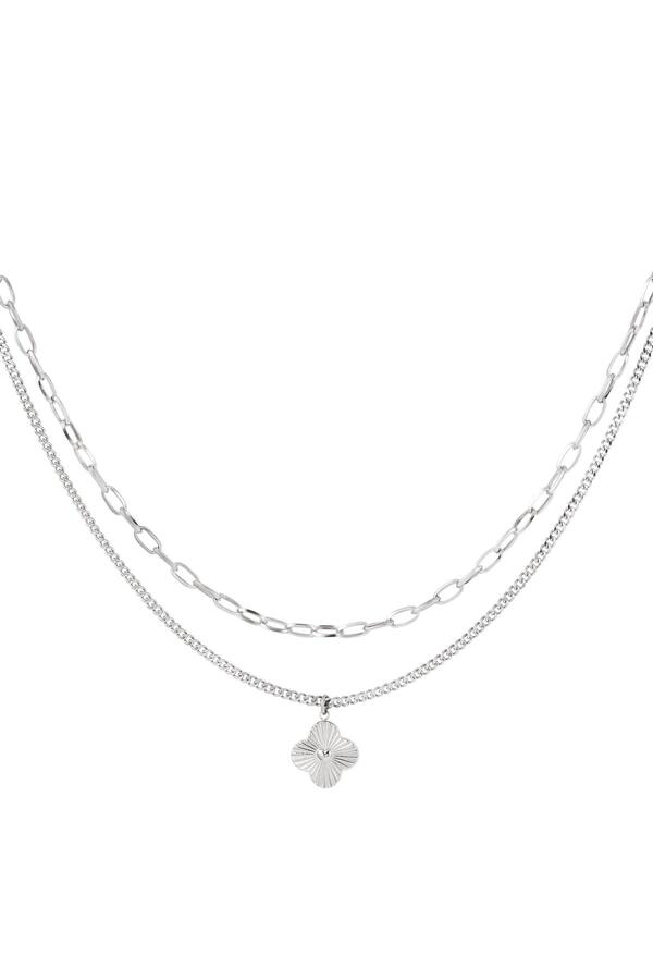 Two layer necklace with flower Silver Stainless Steel