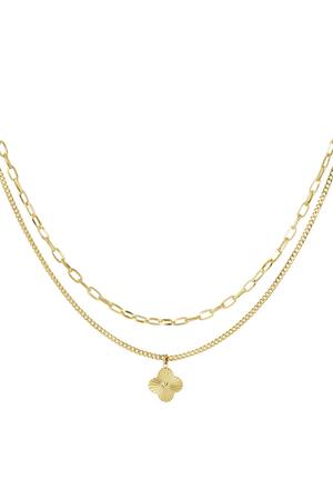 Two layer necklace with flower Gold Stainless Steel h5 