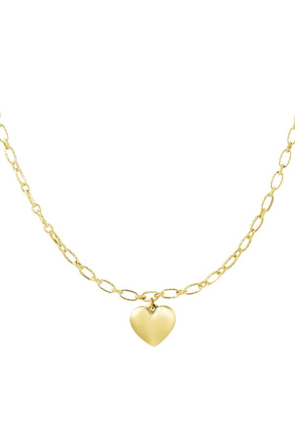Link chain with heart Gold Stainless Steel