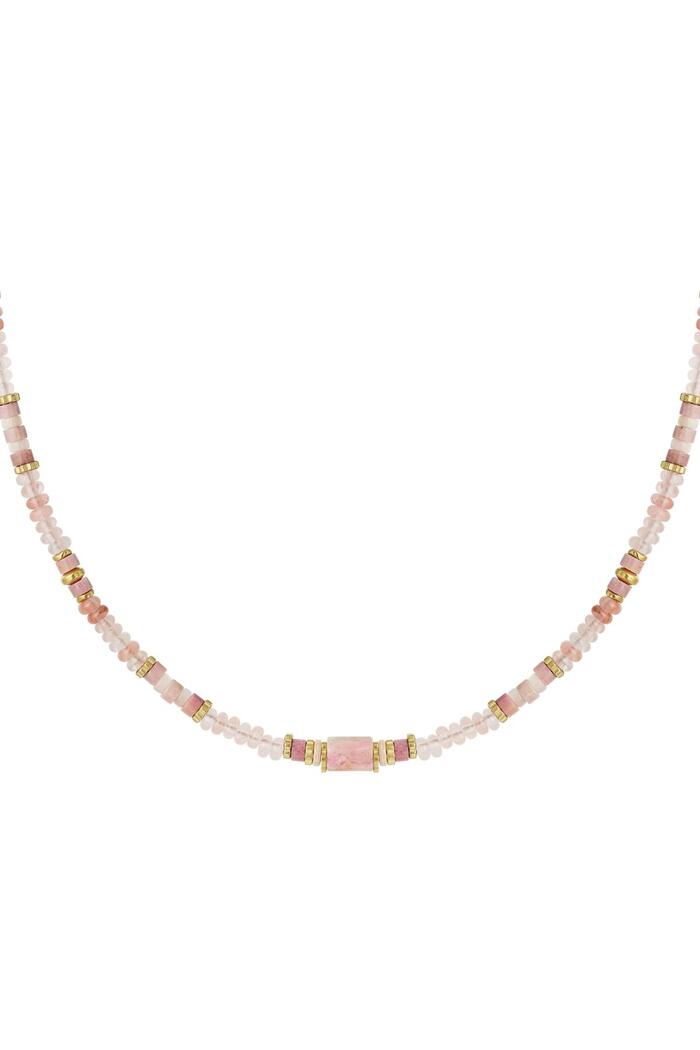 Necklace beads party - Natural Stones Collection Pink & Gold Stainless Steel 