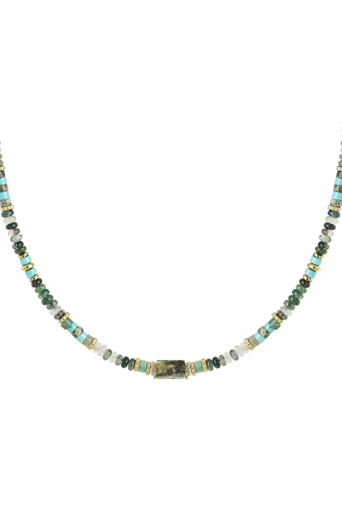 Necklace beads party - Natural stones collection Green &amp; Gold Stainless Steel