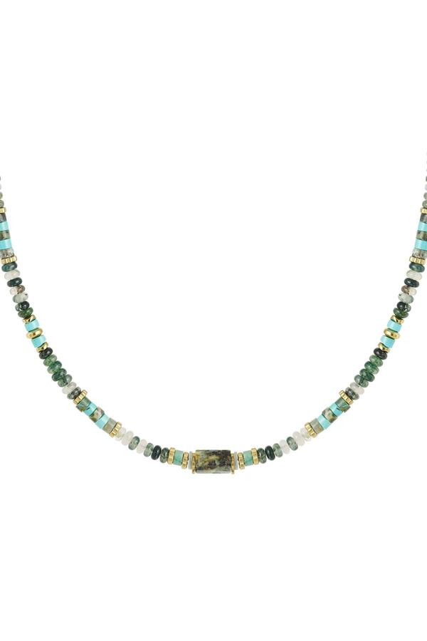 Halskette Perlen Party - Sammlung von Natursteinen Grün & Gold Edelstahl