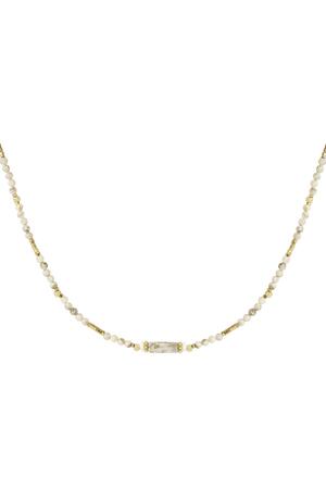 Halskette viele Perlen - Sammlung von Natursteinen Beige & Gold Edelstahl h5 