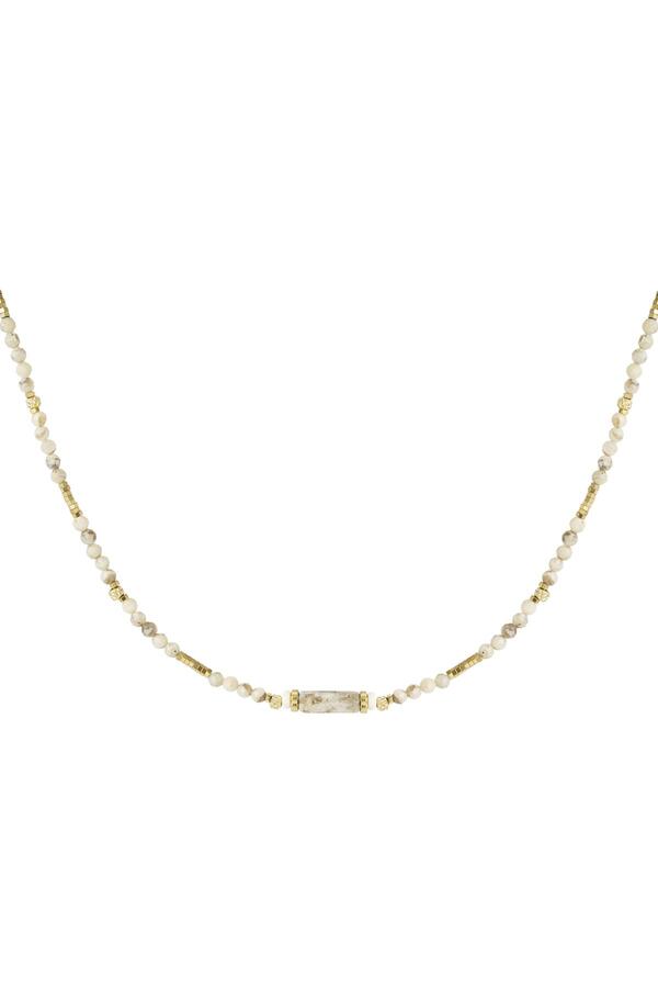 Halskette viele Perlen - Sammlung von Natursteinen Beige & Gold Edelstahl