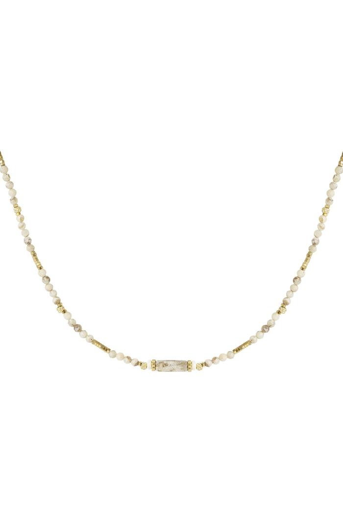 Halskette viele Perlen - Sammlung von Natursteinen Beige & Gold Edelstahl 