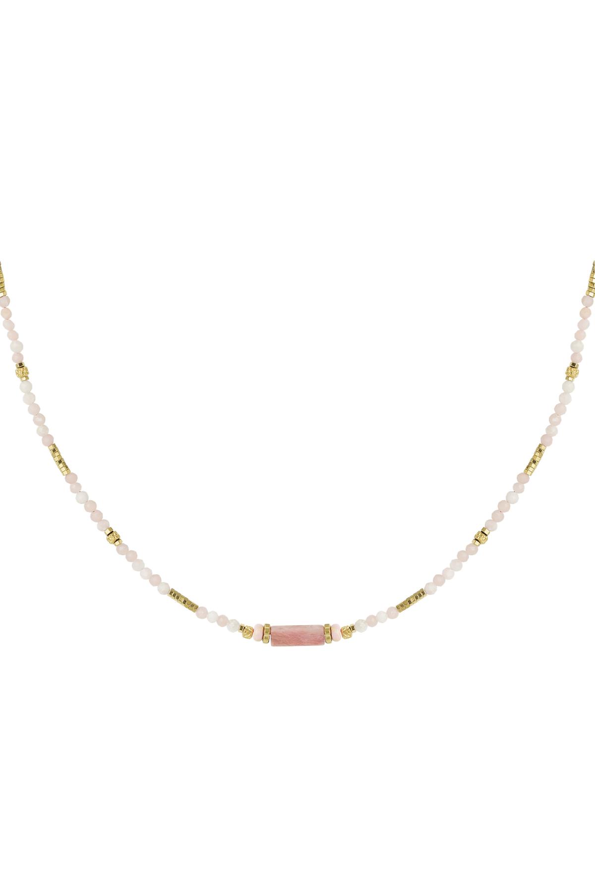 Necklace many beads - Natural stones collection Pink & Gold Color Stainless Steel