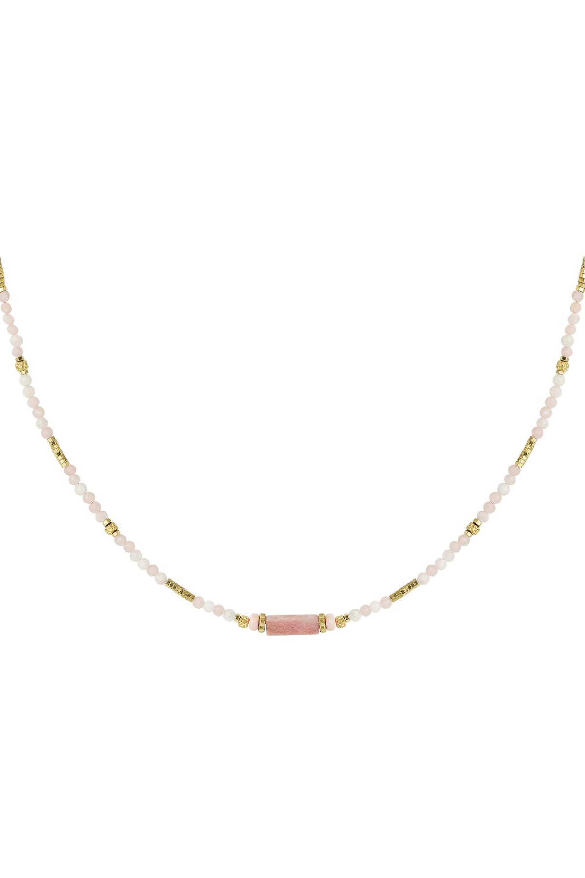 Necklace many beads - Natural stones collection Pink &amp; Gold Stainless Steel